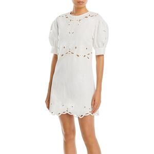 Derek Lam 10 Crosby Everett White Eyelet Embroidered A-Line Linen Mini Dress 6